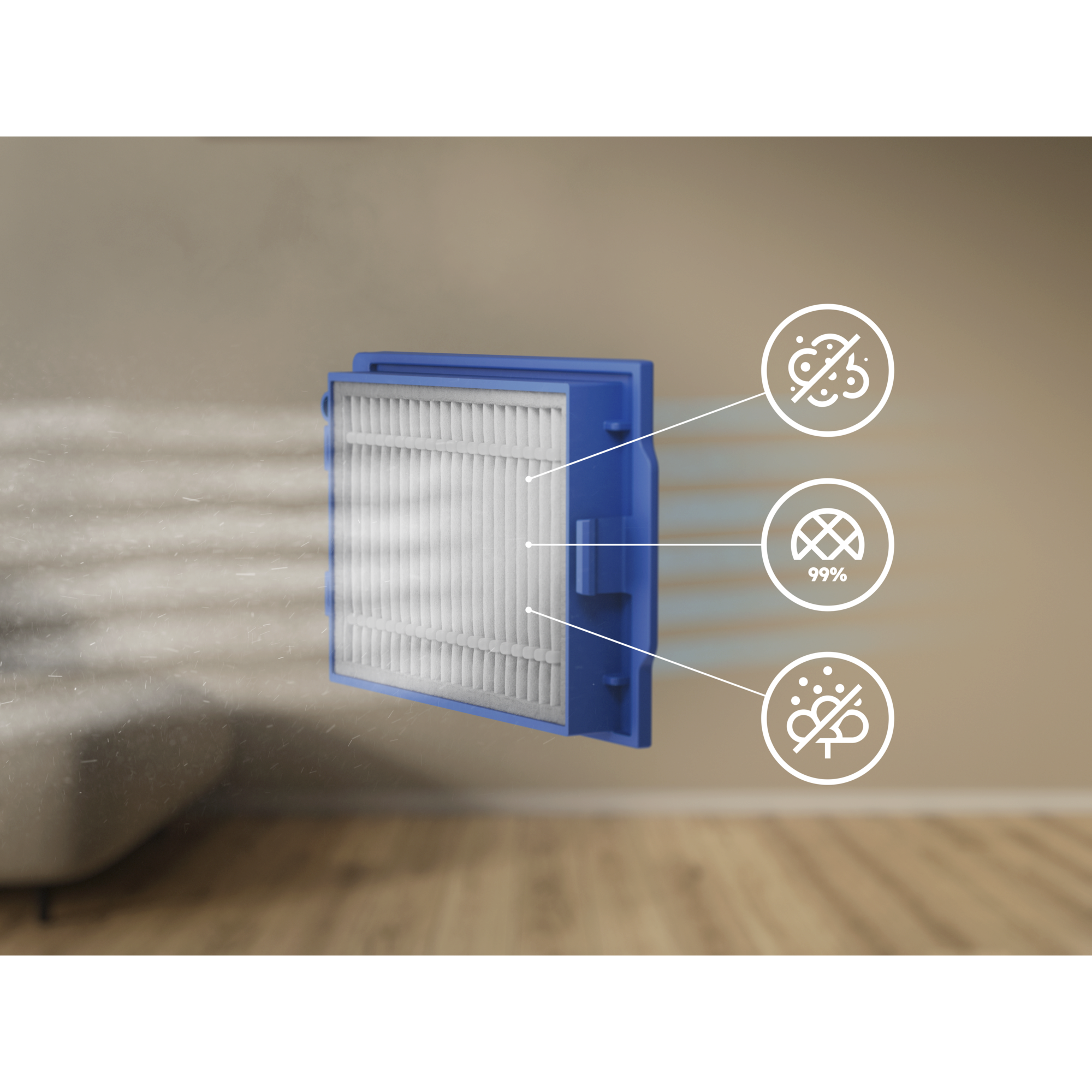 Traps fine dust and dirt to keep your home clean and your air fresher. Disclaimer: Based on external test according to ISO16890-2016:initial fractional efficiency on particle size above 1.0 microns. 