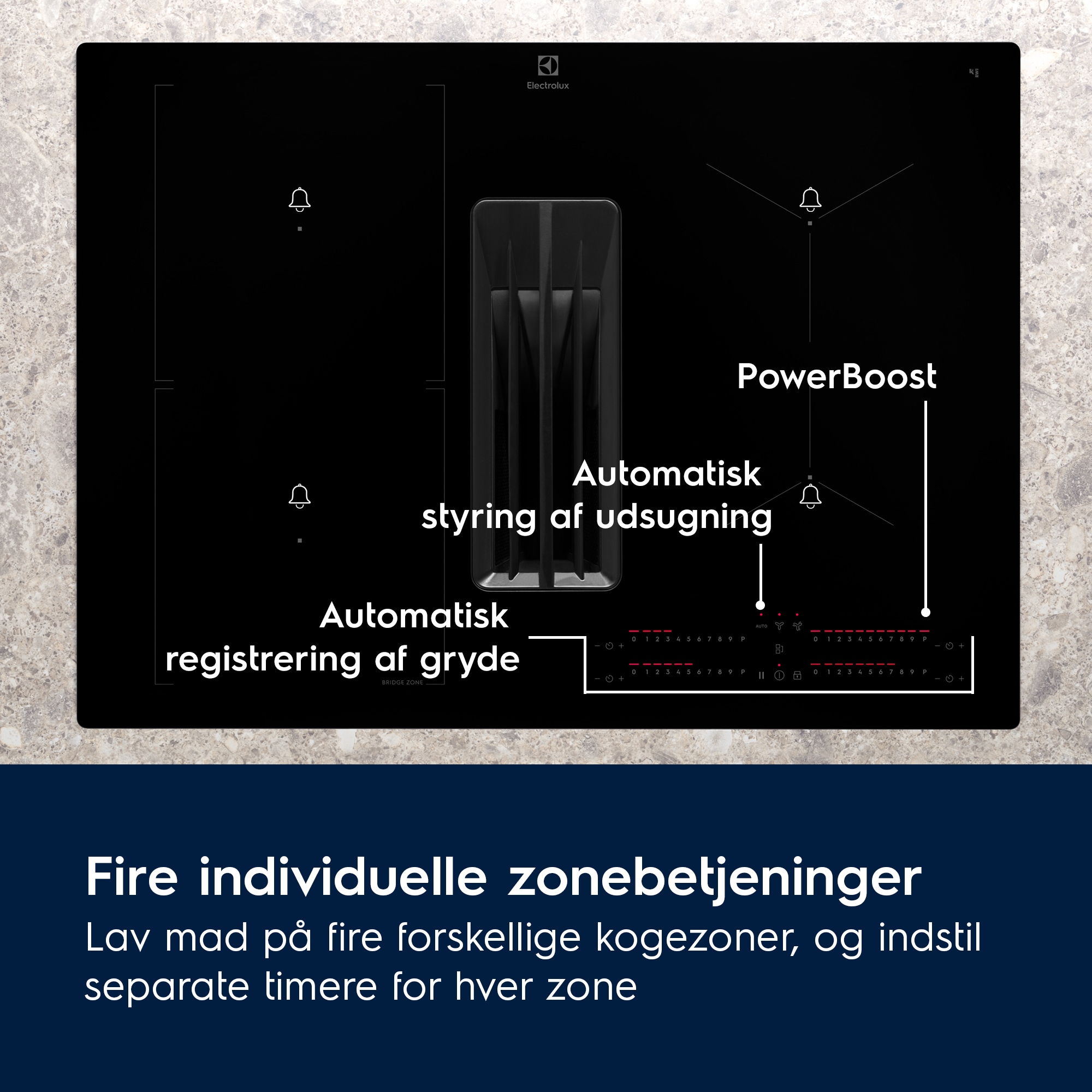 Electrolux - Induktionskogeplade m/integreret emhætte - HHOB760S