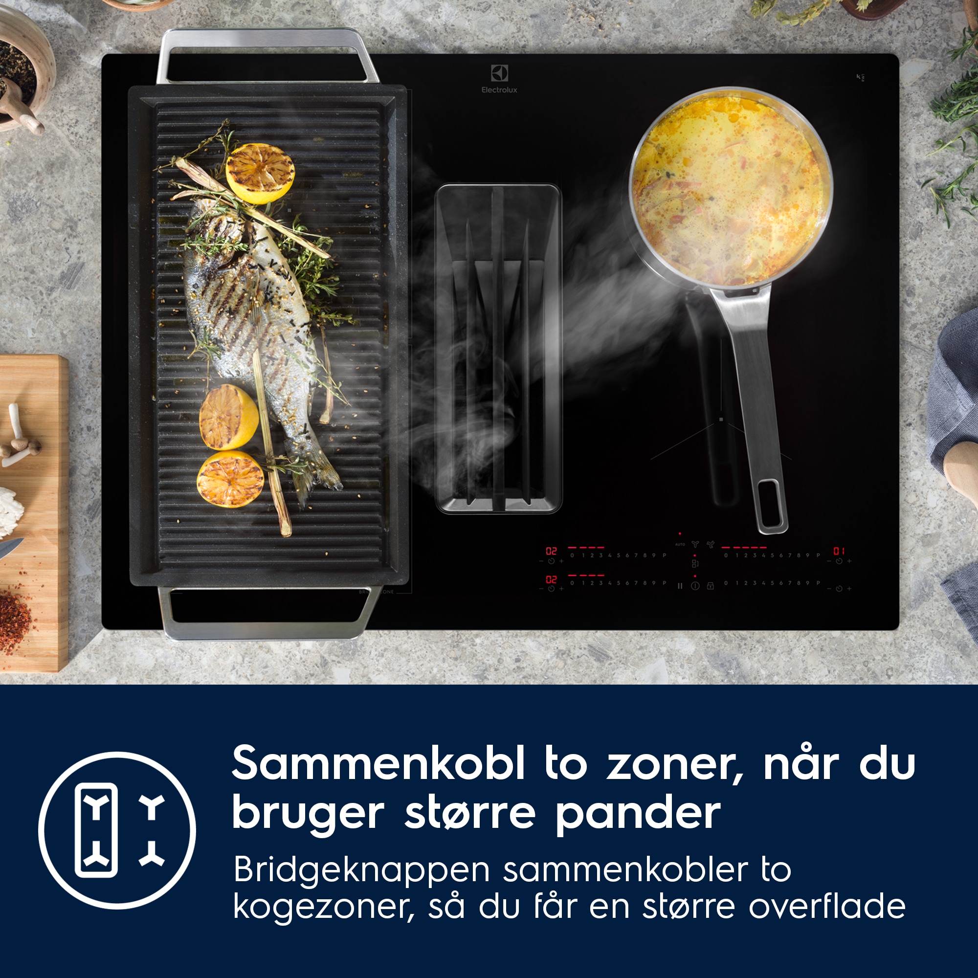 Electrolux - Induktionskogeplade m/integreret emhætte - HHOB760S