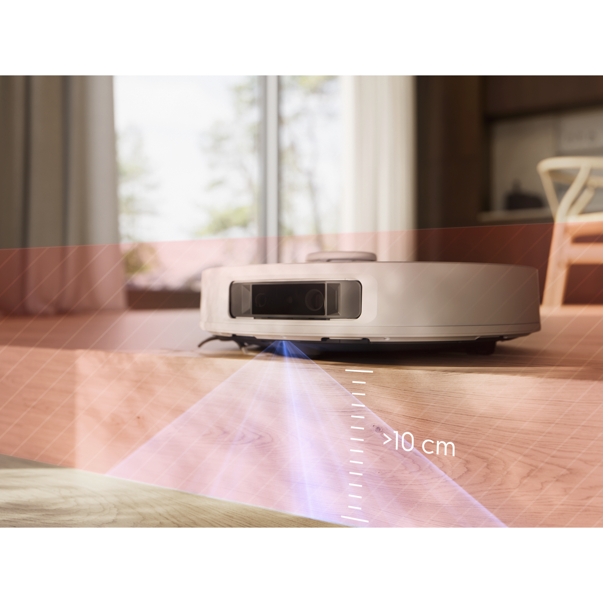 Inbuilt sensors stop the robot falling down steps – for worry-free cleaning on every floor. Disclaimer: Based on internal test according to QB/T 4833 - 2015 Drop proof test 