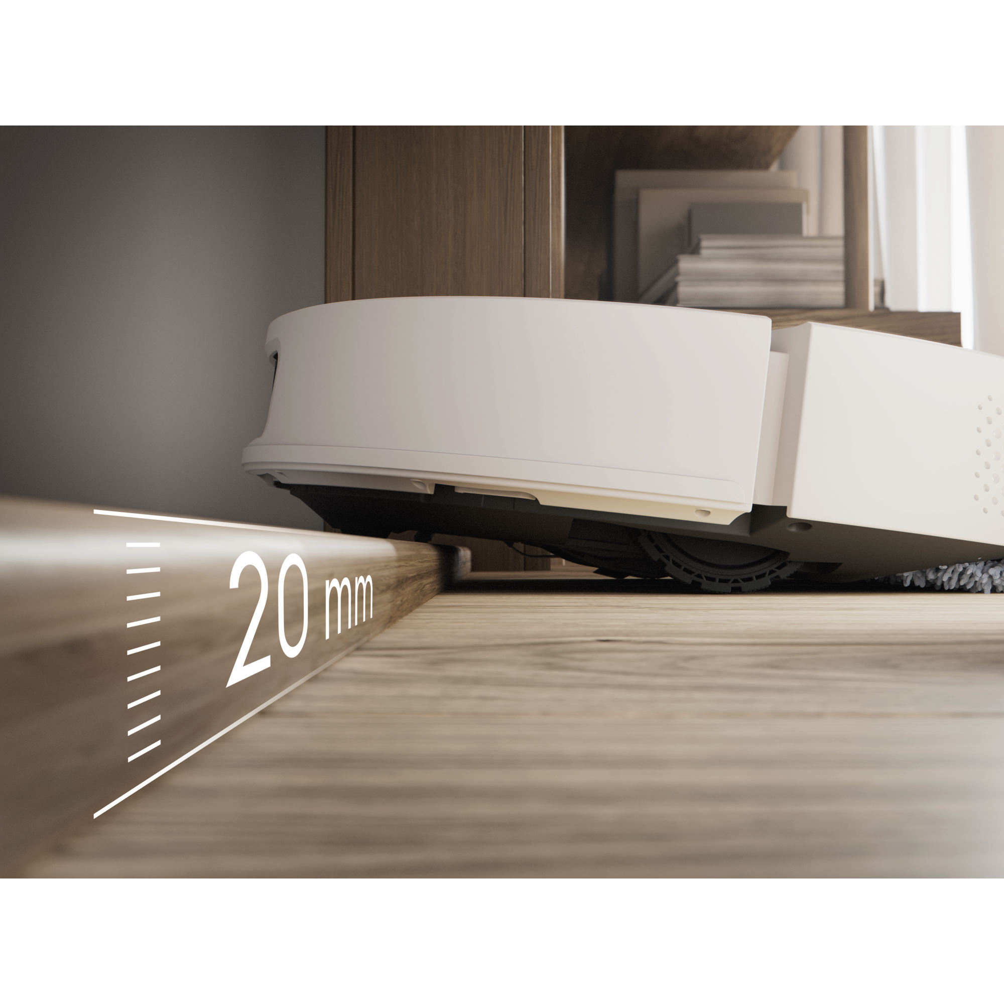 Climbs rugs, thresholds and small obstacles up to 20mm – without getting stuck. Disclaimer: Based on internal test according to QB/T 4833 -2023 measured against thresholds 