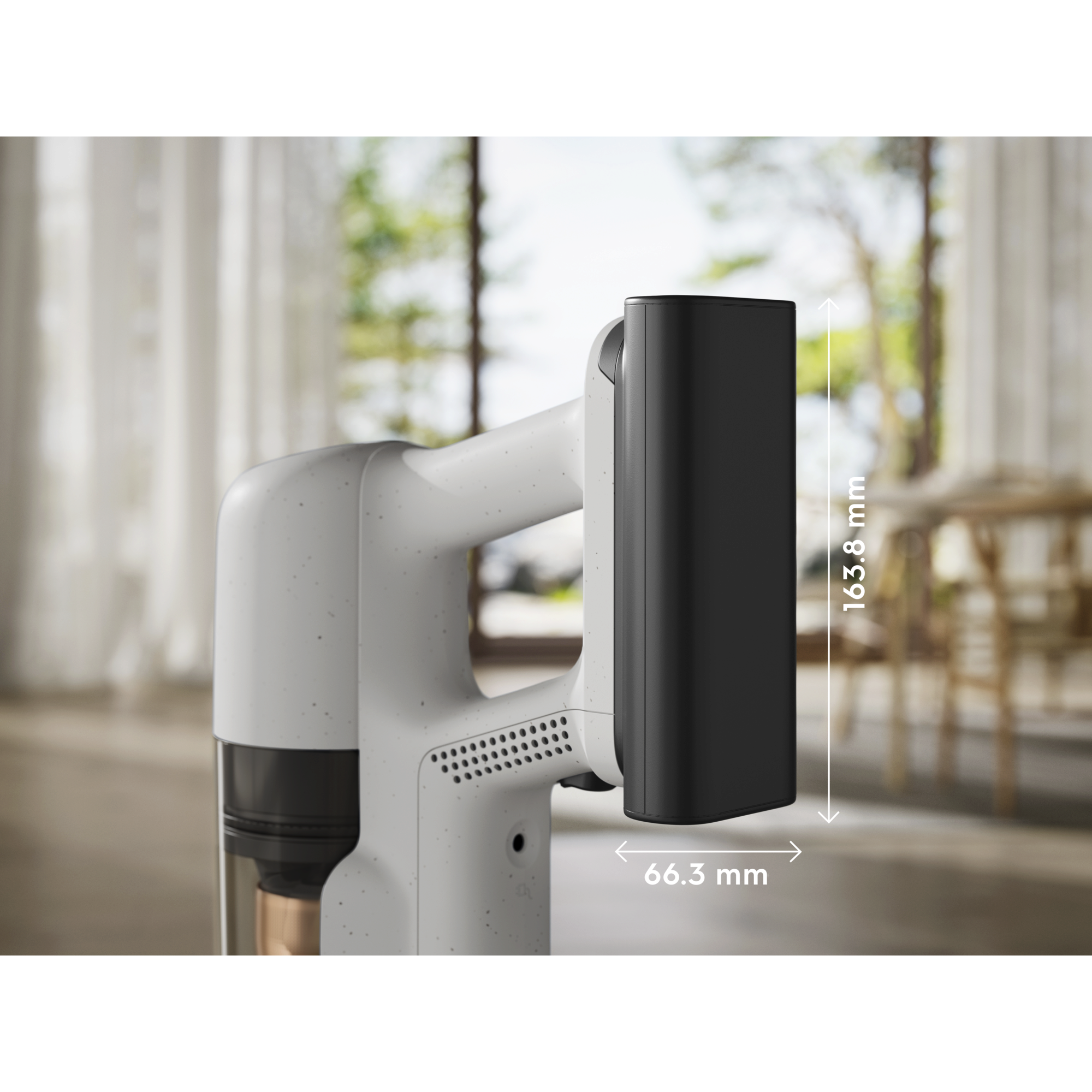 Battery-powered hand unit designed for easy portability.