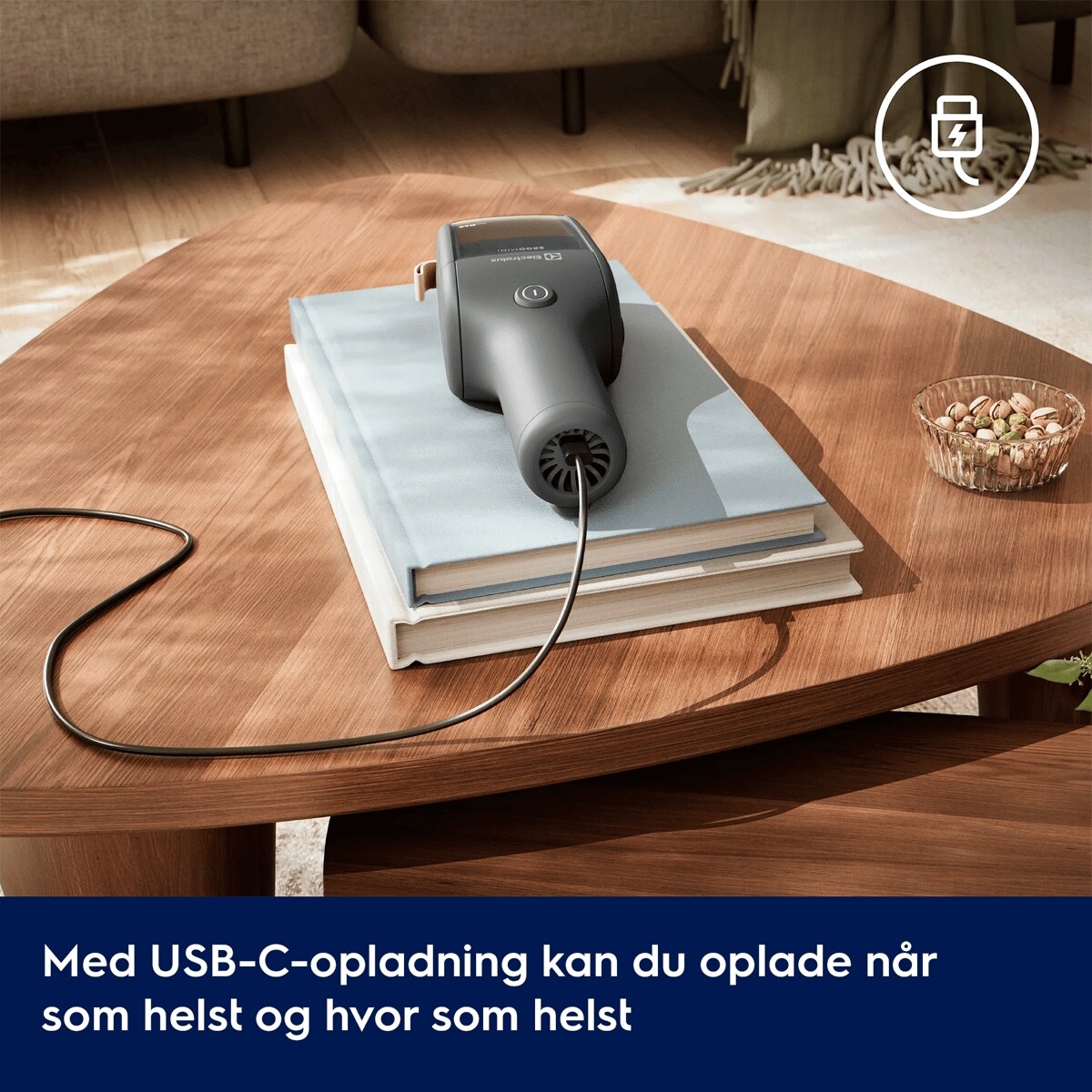 Med USB-C-opladning kan du oplade når som helst og hvor som helst