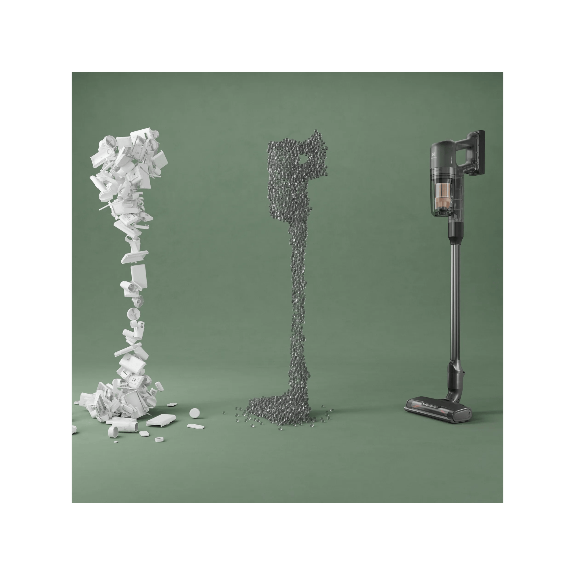 Cordless cleaner made with recycled materials, highlighting sustainability.