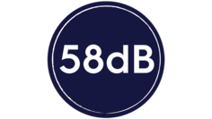 Mærkat angiver støjniveauet 58 dB
