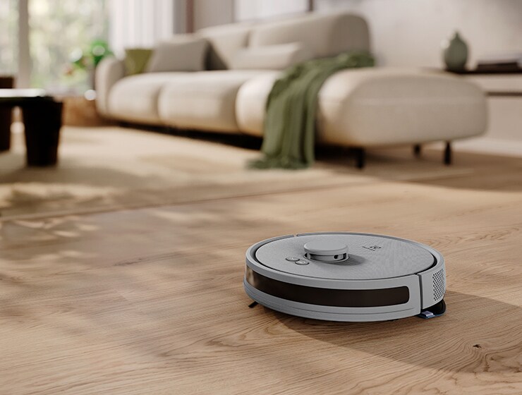 Robotstøvsuger på gulvet.