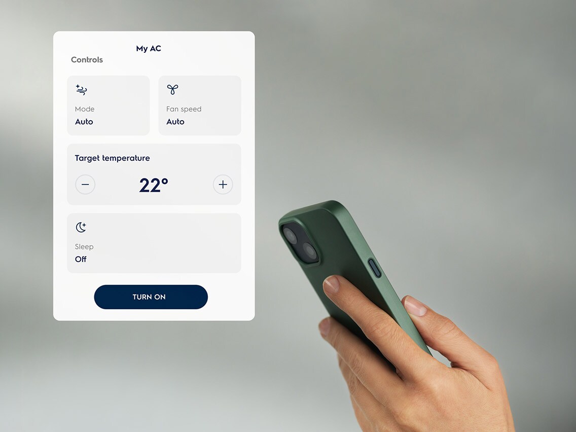 En smartphone som viser temperaturstyring i Electrolux-appen.